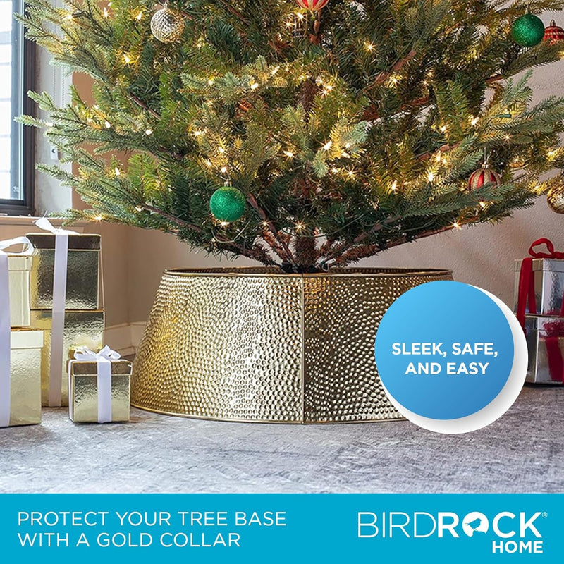 BIRDROCK HOME 4-Panel Hammered Metal Christmas Tree Collar - Stylish Holiday Tree Skirt Alternative - Durable Iron Construction Base Cover - Protects Tree Base from Pets - Easy Assembly - Gold