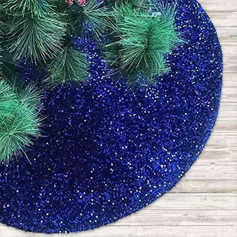 46 Inch Sequin Tree Skirt Christmas Royal Blue Velvet Tree Mat Xmas Tree Cover for Christmas Tree Decorations Rustic Fall Tree Dress Skirt Halloween Thanksgiving Ornaments