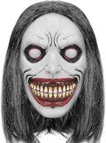 Creepy Smiling Demon Mask Costume Halloween Scary Evil Mask with Grey Hair Horror Ghost Mask Cosplay Prop for Adults