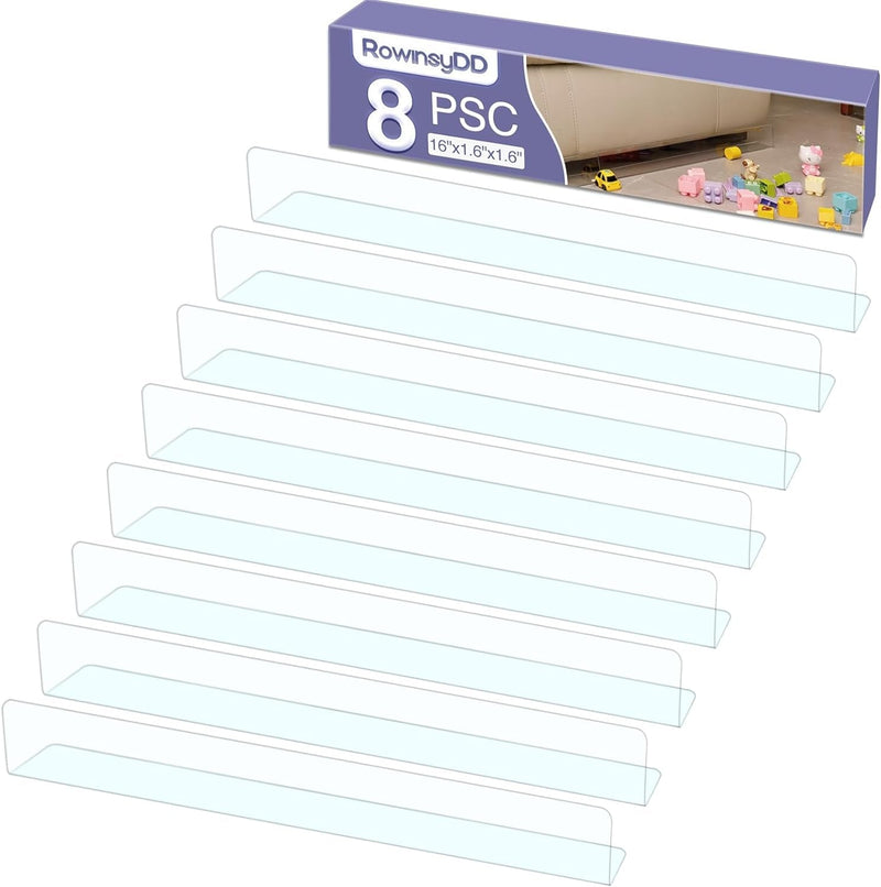 16 Pack Toy Blocker for Furniture, Clear under Couch Blocker, Stop Things Going under Sofa or Bed, 16" L X 1.6" H, Adjustable Gap Bumper for Furniture with Strong Tape