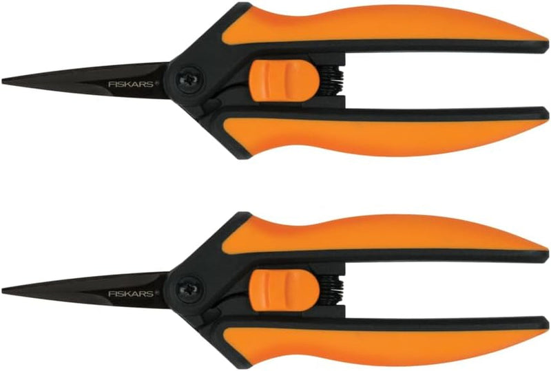 Fiskars Pruning Snips - 6" Garden Shears with Comfort Grip and Spring Action - Sharp and Precise Non-Stick Steel Blades - Quality Pruning Shears for Plants in Grow Tents and Hydroponics - 2 Pack