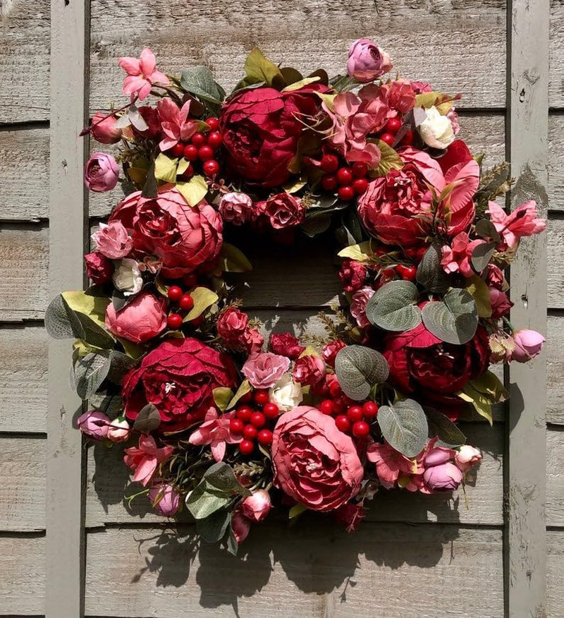 Door Wreath, Round, for the Front Door, Home, Decoration, Artificial Flower, Wreath Peony, 40Cm, Dispaly, Easteryuemingxx