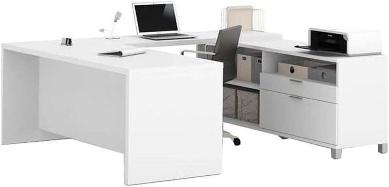 BOWERY HILL 71" Modern Wood U-Shaped Home Office Desk in White