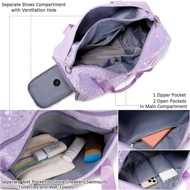 Duffel Bag for Girls Fluffy Dance Bag for Girls Ballet Bag Girls Sports Gym Bag Water Resistant Travel Duffle Bags with Shoes Compartment