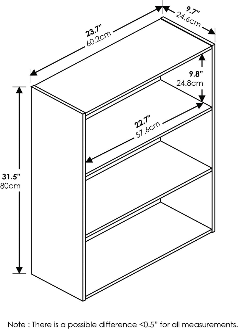 Furinno Pasir 3-Tier Open Shelf Bookcase, Dark Espresso