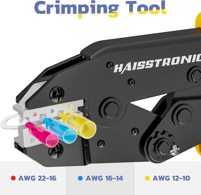 Haisstronica Wire Stripper and Crimping Tool,Awg 24-10 Automatic Stripper Tool with AWG 22-10 Ratchet Wire Crimper for Heat Shrink Connectors