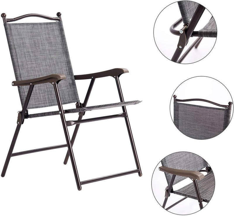 Giantex Set of 2 Patio Folding Chairs, Sling Chairs, Indoor Outdoor Lawn Chairs, Camping Garden Pool Beach Yard Lounge Chairs W/Armrest, Patio Dining Chairs, Metal Frame No Assembly, Grey