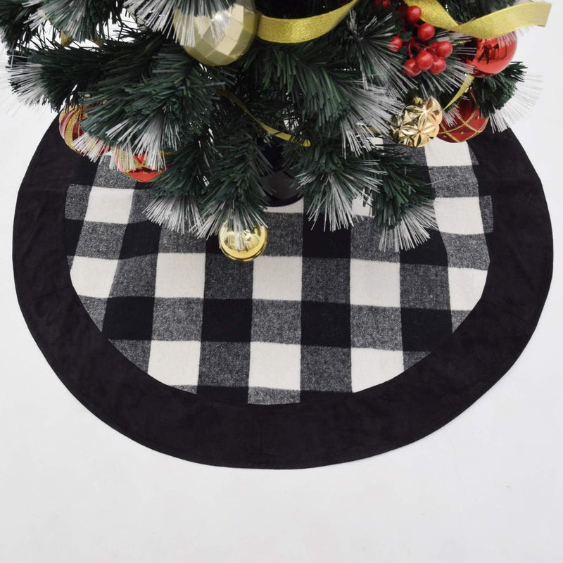 Buffalo Check Plaid Yarn-Dyed Weaving Style Center,Black Ultra Suede Border, Christmas Tree Skirt,Xmas Christmas Holiday Party Decorations - 50Inch