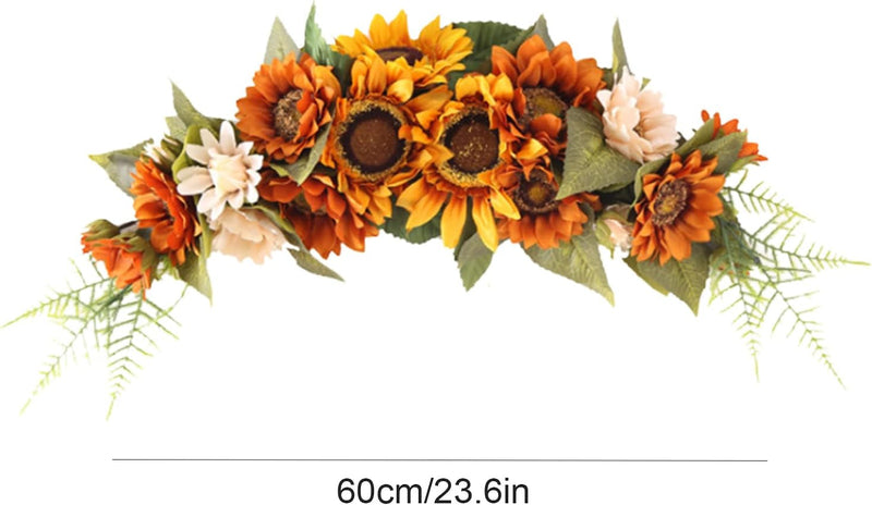 Autumn Flower Swag with Sunflower Garland,23.6Inch Hanging Floral Swag Wedding Arch Wreath for Halloween,Thanksgiving,Christmas Centrepiece(210719Xy02-3