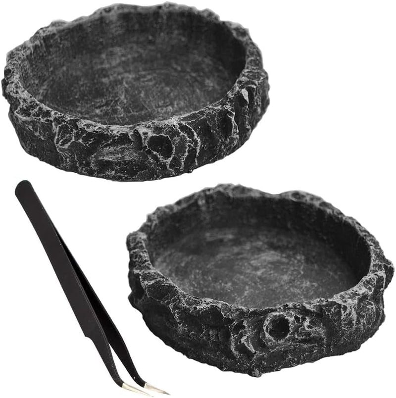 2PCS Reptile Water Dish Food Bowl Set Reptile Feeder Food and Water Dish with Feeding Tweezers Tong for Leopard Gecko Lizard Frog Snake Chameleon Tortoise(Style 1)