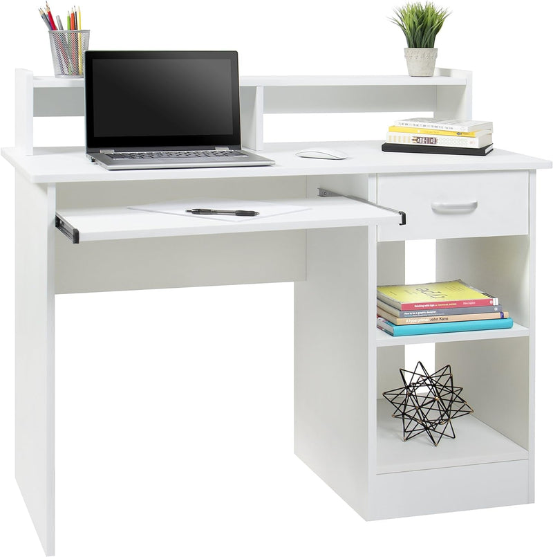 Best Choice Products Commercial Home Computer Laptop Work Station Desk Table W/Removable Shelf Divider, Open Back for Home, College, Office - White