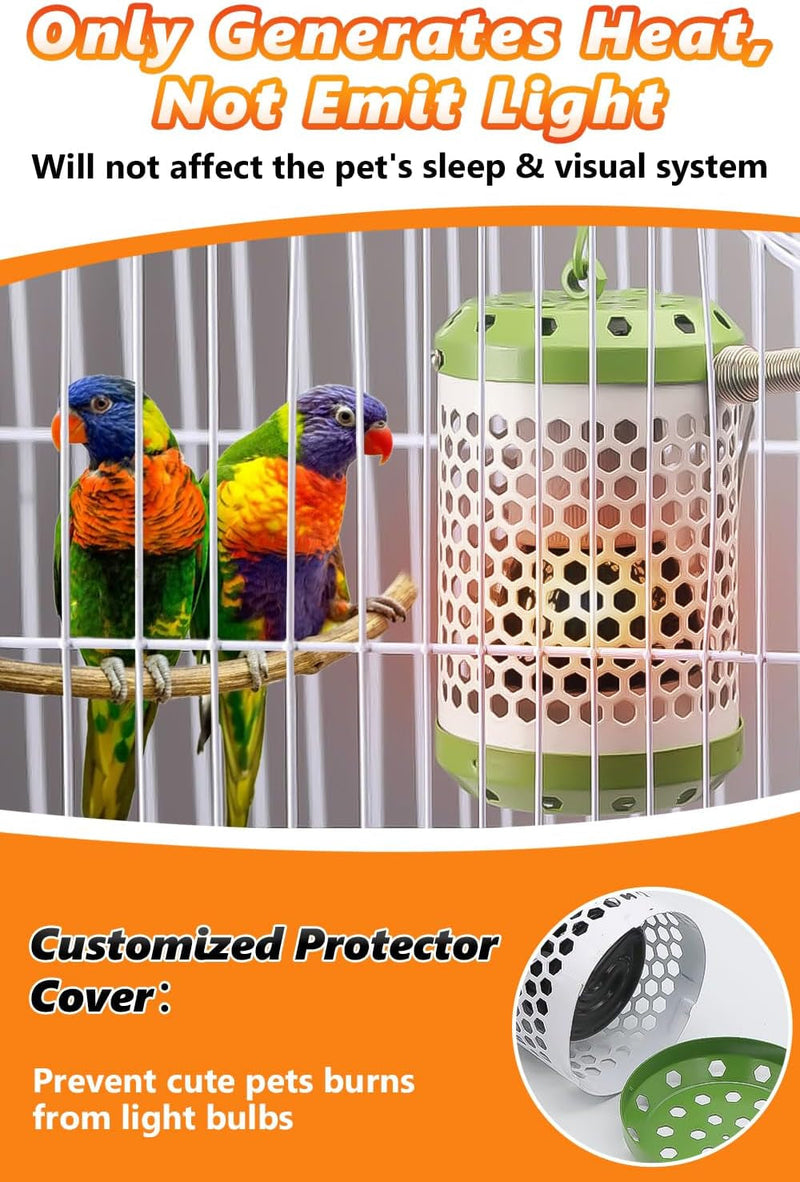 Bird Cage Heater - 75W Reptile Heat Lamp with Shade No Harm No Light Ceramic Bird Heat Lamp Pet Heater for Parakeets Parrots Chameleon, Snakes, Lizards, Chicks, Amphibian Bird Supplies