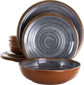 Elama Lightweight Dinnerware Set, 12 Piece, Blue and Brown