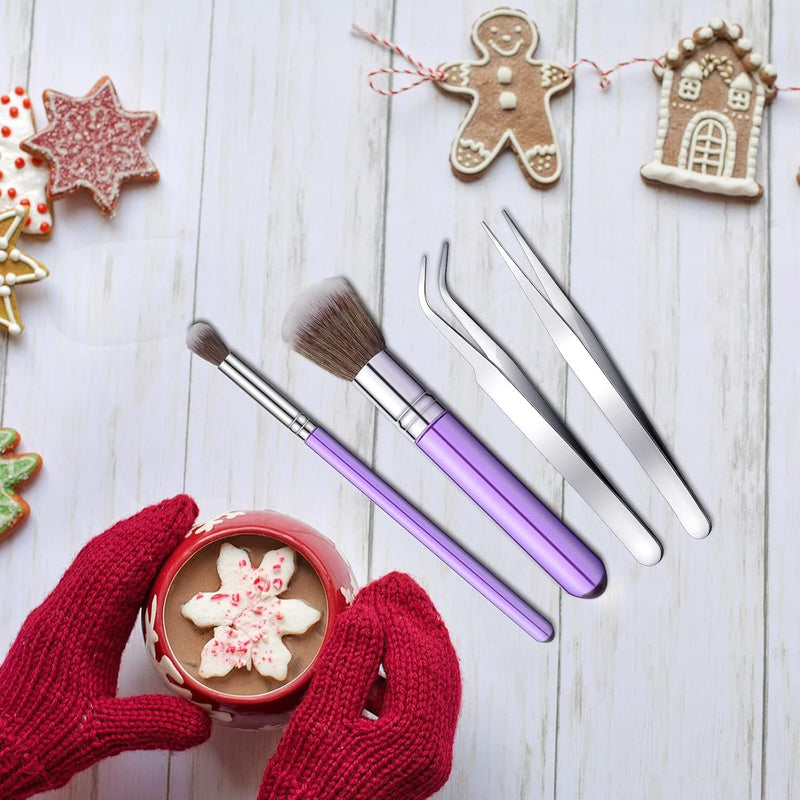 15 Pieces Cake Decorating Tool Set Include Cookie Decoration Brushes Cookie Scriber Needles Sugar Stir Needles Elbow and Straight Tweezers for Cookie Cake Fondant Decoration Supplies(Purple)