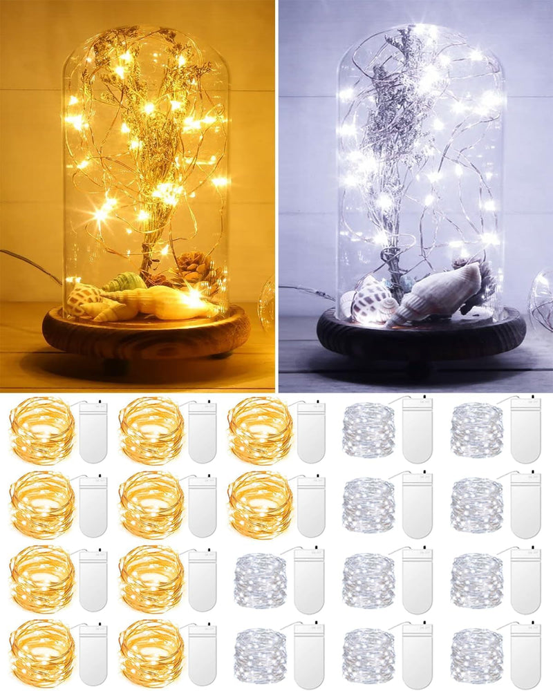 20 Pack Fairy Lights Battery Operated 3.3Ft 20 LED Mini String Lights Twinkle Lights Copper Wire Firefly Starry Lights for Mason Jars Wedding Party Christmas Centerpiece Table Decorations, Warm White