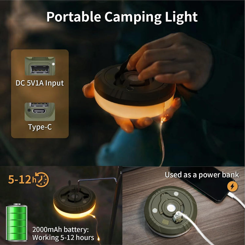 HAMLITE Camping Light String, 3 in 1 Camping Light Rechargeable(29.5Ft), RGB Portable Outdoor String Lights, Durable Tent Fairy Lights, Multi-Modes & Brightness, USB RV Awning Lights for Camper, Yard