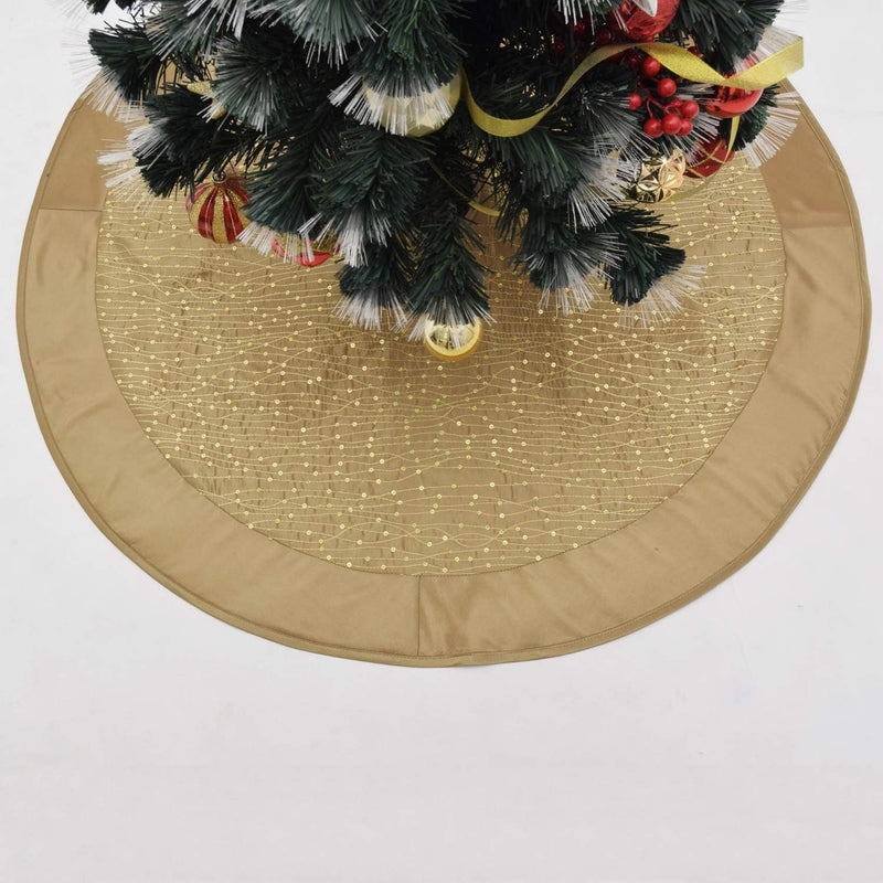 50" Gold Sparkle Glitter Sequin with Faux Silk Border Christmas Tree Skirt Xmas Tree Decoration Merry Christmas Supplies Christmas Decoration