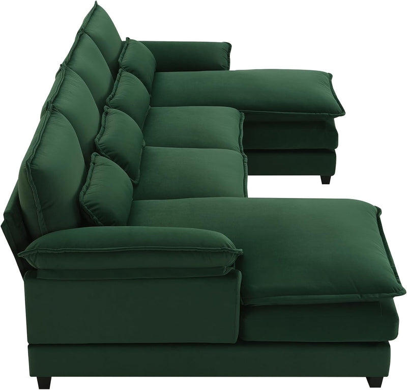 110" U-Shaped Symmetrical Sectional Sofa Couch with 4 Lumbar, Modern Deep Seat Cushions Sleeper Sofa&Couch W/Double Chaise and Pillow-Top Armrest for Home Office Apartment Living Room, Green