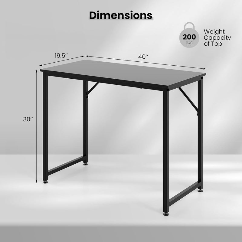 Computer Desk, 40’’ Office Desk with Metal Frame, Simple Study Writing Table with Adjustable Feet, Wood PC Gaming Desk, Small Desk for Bedroom, Home Office (Black)