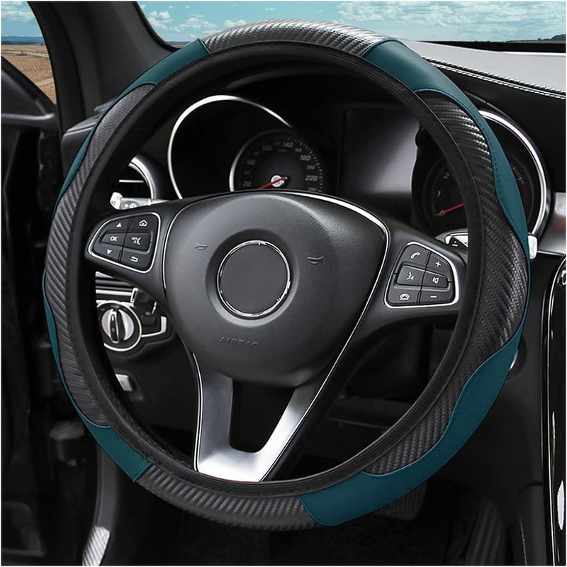 Car Steering Wheel Cover, Microfiber PU Leather Elastic Carbon Fiber Auto Steering Wheel Protector, 15 Inch Breathable Anti-Slip for Women Men, Car Interior Accessories for Most Cars (Black/Red)