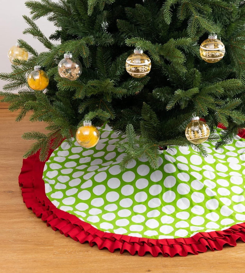 Christmas Tree Skirt 48 Inch Dot Red and Green Tree Skirt Xmas Ornaments for Christmas Holiday Party Decorations (Dot Green)