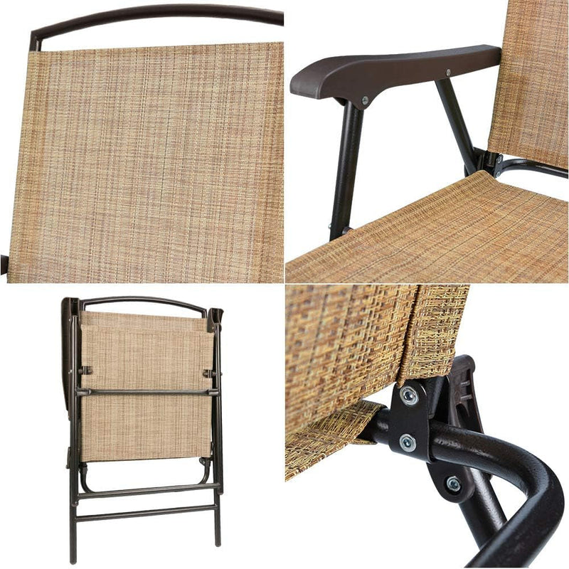 Devoko Patio Folding Chair Deck Sling Chair Camping Garden Pool Beach Using Chairs Space Saving Set of 2 (Beige)