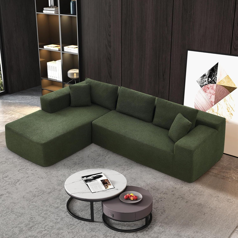 104.33'' Modular Sectional Sofa Couch for Living Room, L-Shape Modern Minimalist Style Upholstered Couch with Chaise Lounge, Green Sofa Couch without Installation