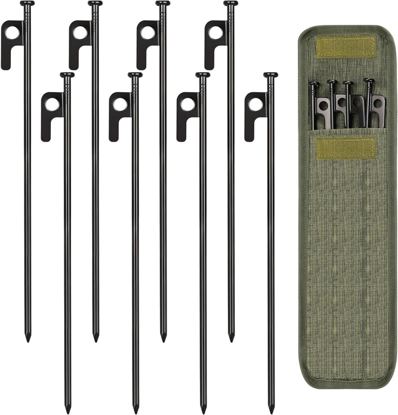 8/16/32 Pack Tent Stakes, 8In Heavy Duty Tent Stakes with Storage Bag, Forged Steel Tent Pegs for Camping(8 Pack 8In Tent Stakes)