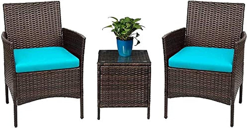 Devoko Patio Porch Furniture Sets 3 Pieces PE Rattan Wicker Chairs with Table Outdoor Garden Furniture Sets (Brown/Beige)