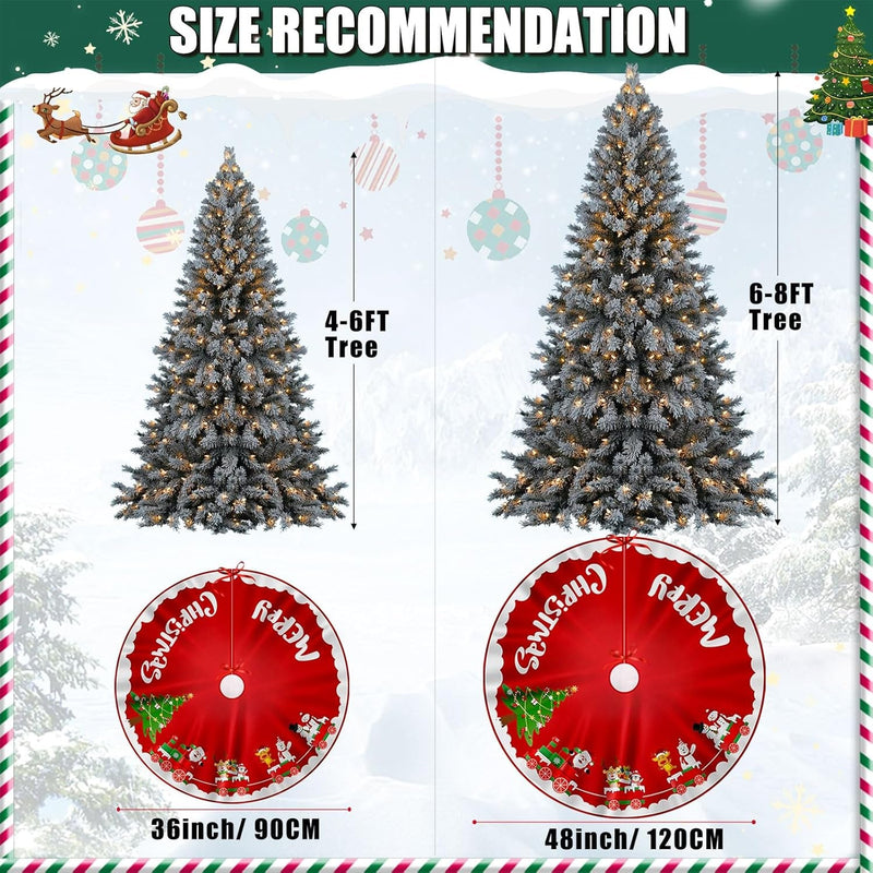 Christmas Tree Skirt Red White Cloth Christmas Tree Base Cover Skirts Decor for Xmas Party Holiday Home Garden (Christmas Train, 36Inch)