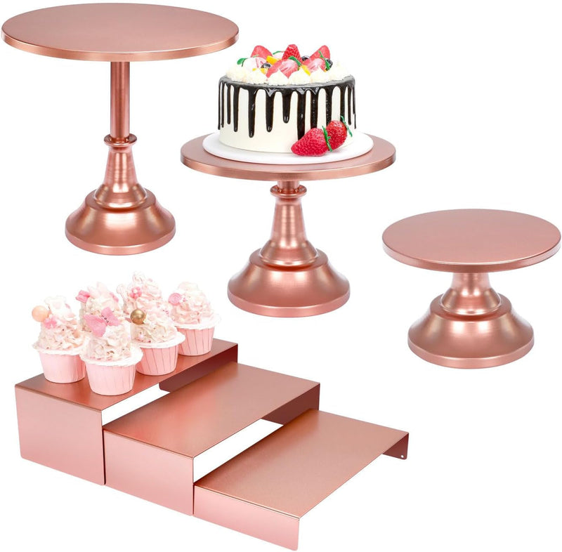 6PCS Cake Stand Set, Gold Metal Cake Stands for Party, Dessert Table Display Set, 3 Size round Cake Pedestal Stand with Cupcake Risers Stands, Dessert Cake Holders for Weddings, Birthday, Baby Shower