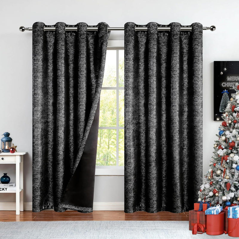 Bujasso Grey Metallic Room Darkening Window Curtains Luxury Silver Sparkle 75% Blackout Curtains 84 Inch Chic Glitter Gray Drapes for Living Room Bedroom Grommet Top 2 Panels,W52 Xl84