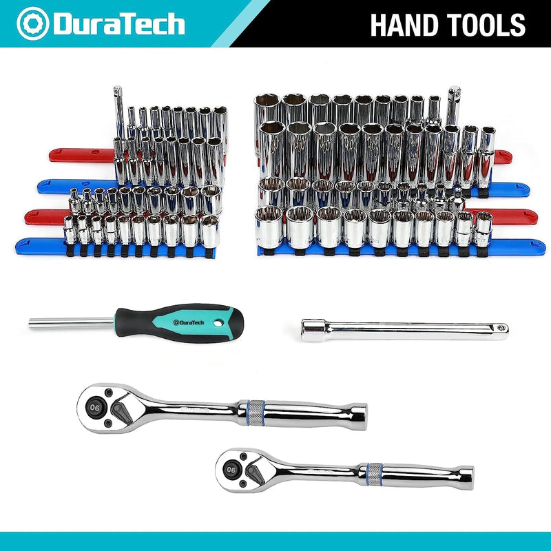 DURATECH 269-Piece Socket Wrench and Home Repair Hand Tool Kit- Daily Use Mechanics Hand Tool Kit with Wide Open Mouth Tool Bag