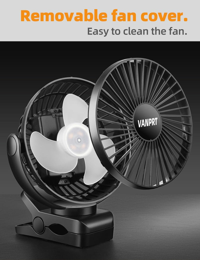 5000Mah Clip on Fan, 6'' Portable Rechargeable Battery Fan, 7-30 Working Hours, 3 Speeds Strong Airflow, 720° Rotation, Quiet, Strong Clamp for Desk/Office/Golf/Car/Gym/Treadmill - Black