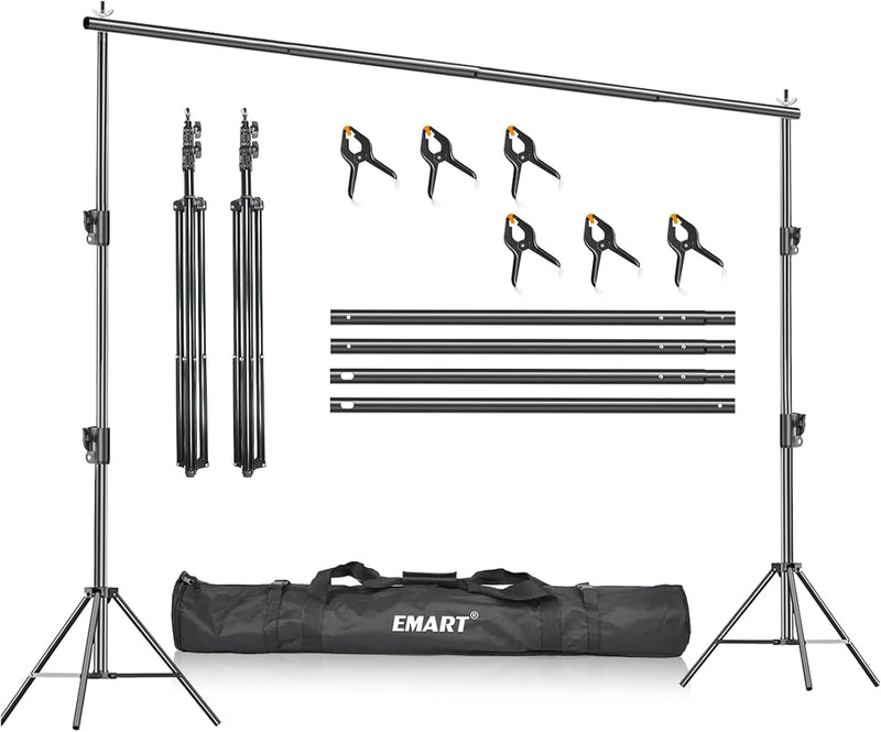 EMART Photo Video Studio Backdrop Stand, 10(H) X 12(W) Ft Heavy Duty Adjustable Photography Muslin Background Support System Kit