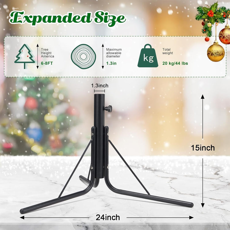 FLY HAWK Christmas Tree Stand, 1.3” Foldable Artificial Christmas Tree Metal Ornament Holder Universal Model Adjustable ，Umbrella Stand Artificial Christmas Tree for Pine Sprucepoplar (Black)