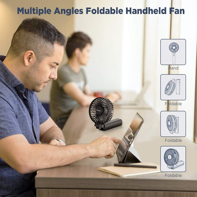 Easyacc Handheld Fan, 2023 4Th New 5000 Battery Operated Desk Fan [ 4 Speed 20 Hours Quiet Powerful Hand Fan ] Power Indicator/One Touch Power off Foldable Personal Fan for Travel Office Outdoor