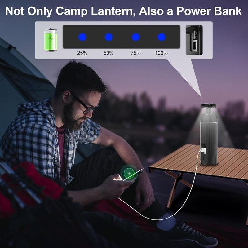 Camping Lantern Rechargeable, Camping Light with Extendable Light Tripod, Tent Lights 3 Lighting Modes with 12000Mah Batteries, Outdoor Waterproof Portable Lanterns for Emergency, Hiking, Camping