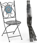 Giantex Set of 2 Patio Folding Chairs, Mosaic Bistro Chairs W/Backrest & round Seat, Heavy-Duty Metal Frame, 330Lbs Capacity, Outdoor Chairs for Porch Balcony Lawn