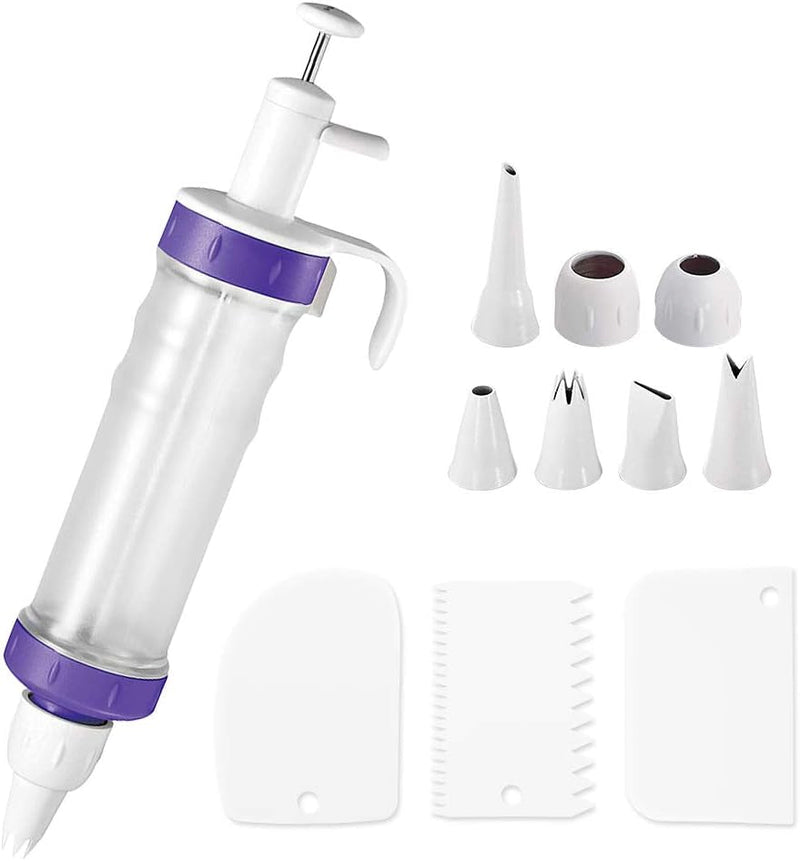 Dessert Decorating Syringe Set, Icing Dispenser Cupcake Filling Injector, 7 Icing Nozzles, 3 Cream Scrapers Frosting Making Dessert Cream Piping Syringe Nozzles Kits for Cake Cookies Decoration