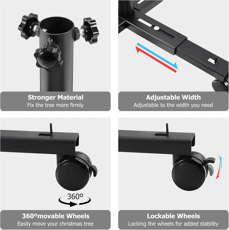 Christmas Tree Stand Base with Wheels, Movable Christmas Fake Tree Holder, Fits up to 7.5FT Artificial Trees, Plant Caddy with Wheels, Plant Taxi, Plant Dolly Cart after Christmas