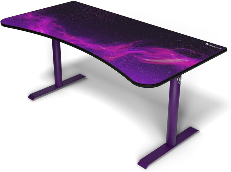 Arozzi Arena Fratello Curved Gaming and Office Desk with Full Surface Water Resistant Desk Mat Custom Monitor Mount Cable Management Cut Outs under the Desk Cable Management Netting - Black
