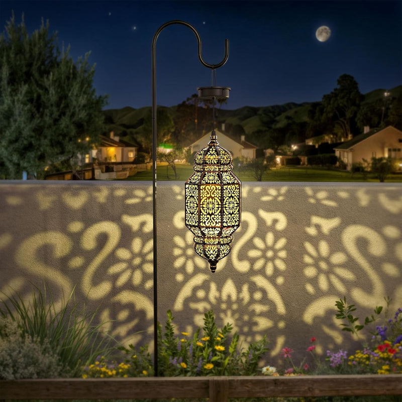 18 Inch High Large Hanging Solar Lights Outdoor Garden Decorative Moroccan Solar Powered Lantern Lamp Plastic Waterproof outside Decoration for Patio Pathway Backyard Porch Yard Decor