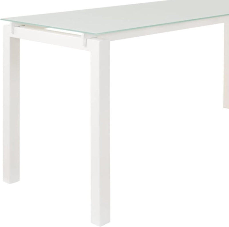 Benjara Benzara Metal L Shape Desk with Frosted Glass Top and Block Legs, White