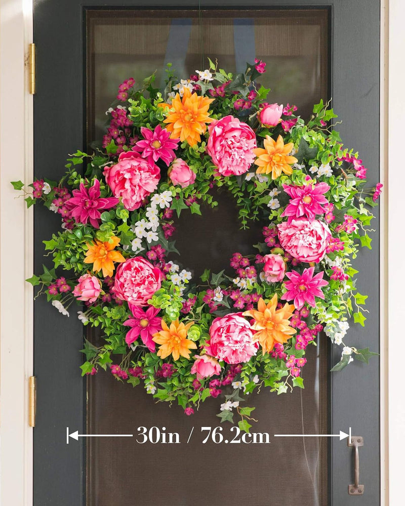 Balsam Hill | Spring Collection Artificial Flower Wreath 30" for Front Door | Radiant Pink Peony Flowers | Realistic Flora for Easter & Spring