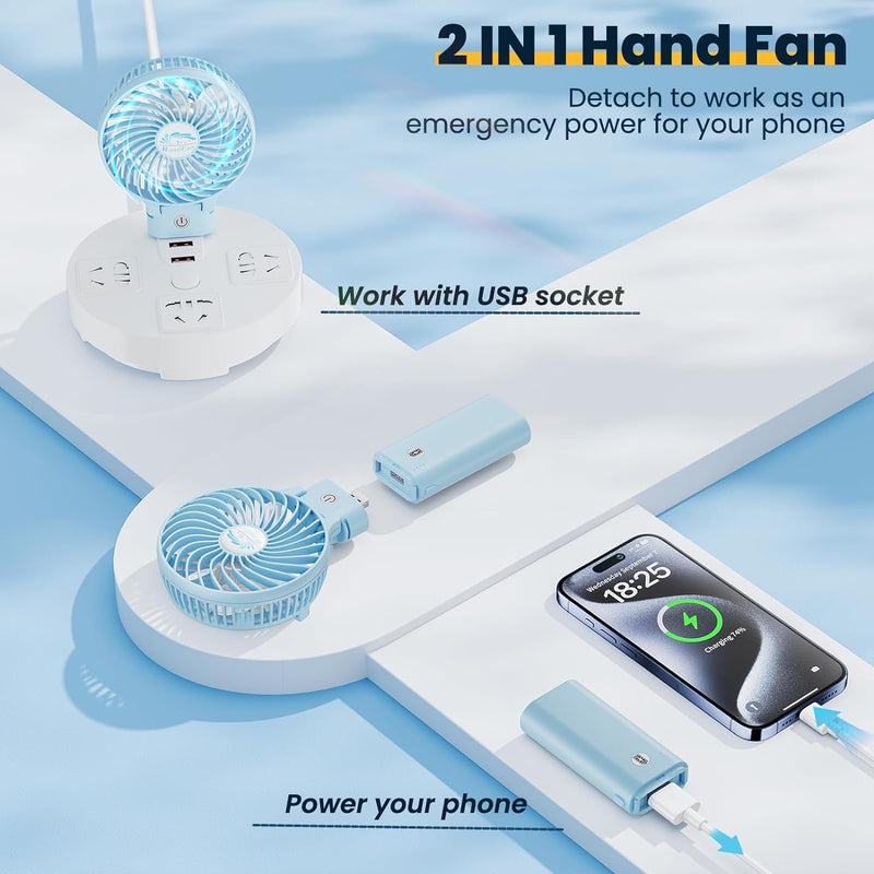 Handfan 2024 New 5200Mah Mini Handheld Fan, 5-20 Working Hours Personal Fans, 3 Speeds Strong Airflow USB Small Desk Fan with Portable Rechargeable Foldable Feature, Gifts for Women/Mom/Her/Girl-Blue