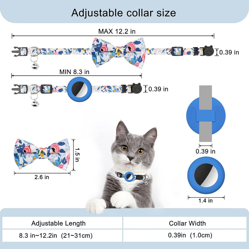 Airtag Cat Collar with Bell Adjustable Breakaway Kitten Collars:- Safety Buckle and Silicone Air Tag Holder Case Compatible with Apple Airtag Geometric Pattern Pet Collar (Cat Collar-Blue)