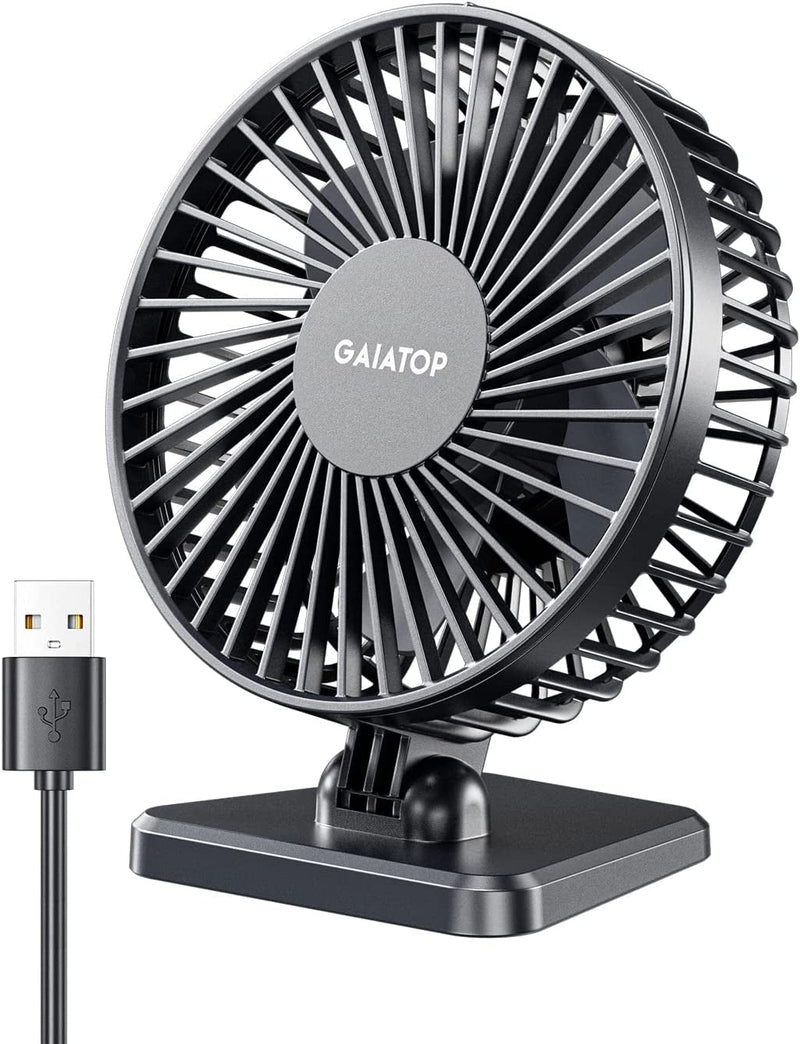 Gaiatop USB Desk Fan, Small but Powerful, Portable Quiet 3 Speeds Wind Desktop Personal Fan, Adjustment Mini Fan Table Fan for Better Cooling, Home Office Car Indoor Outdoor(Black)