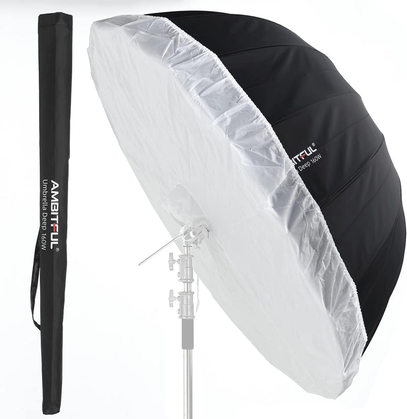 AMBITFUL UB-130S 51 Inch 130Cm Parabolic Inner Silver Reflec Umbrella Studio Light Umbrella with Diffuser Cover Cloth(Ub-130S)