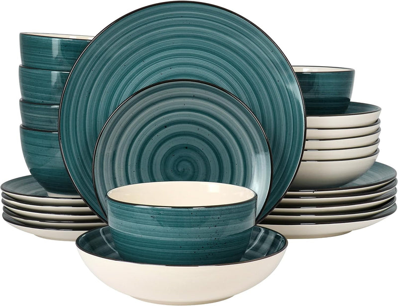 Elama Gia 24 Piece round Stoneware Dinnerware Set in Dark Blue